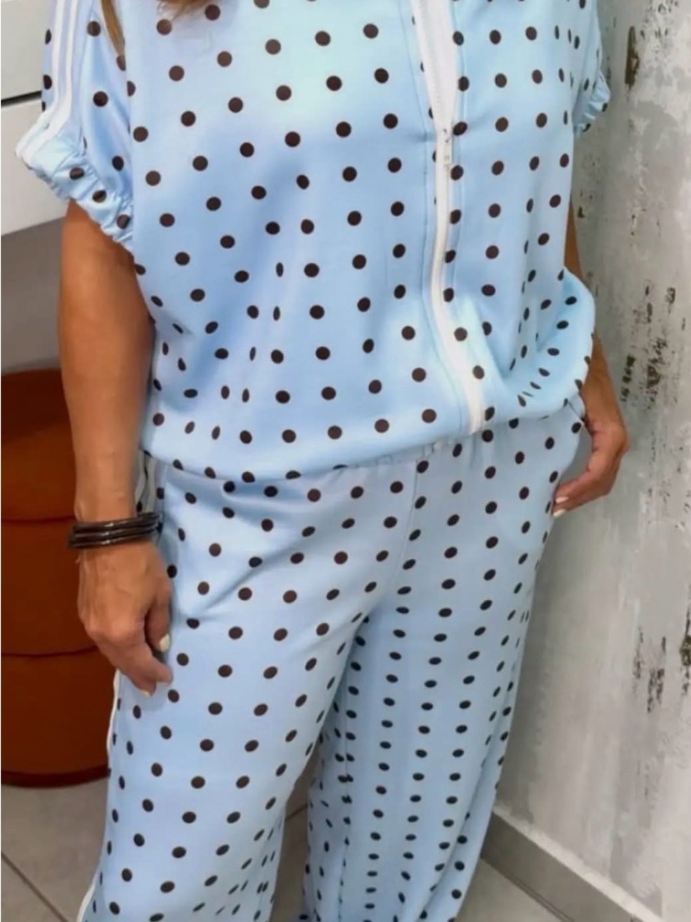 Italy New Polka Dot Wide set- Light Blue with dark brown/ light soft works S-L